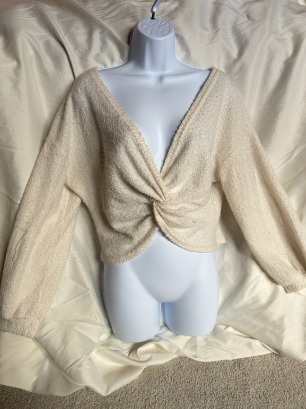 Cozy Cream Twist-Front Women's Sweater